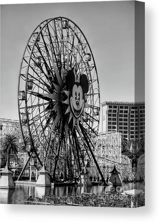 California Adventure Canvas Print featuring the photograph Sepia Mickey Ferris Wheel California by Chuck Kuhn