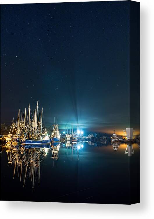 Boat Canvas Print featuring the photograph Serene and Starry Night by Brad Boland