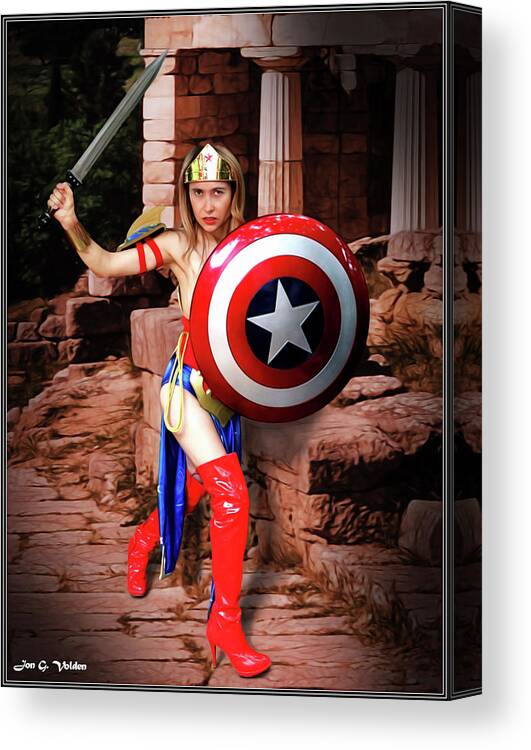 Captain America Canvas Print featuring the photograph Shield Of Truth Sword Of Justice by Jon Volden