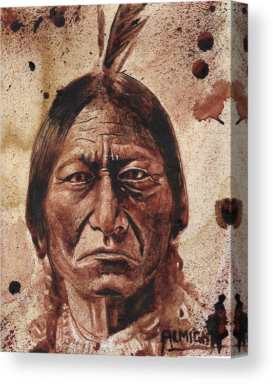 Ryan Almighty Canvas Print featuring the painting SITTING BULL - dry blood by Ryan Almighty
