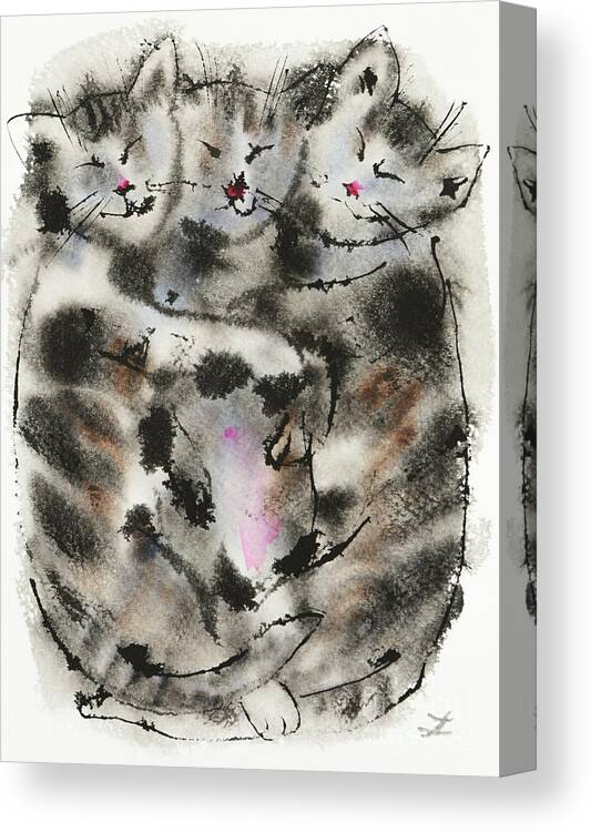 Cat Canvas Print featuring the painting Sleeping Kittens by Zaira Dzhaubaeva