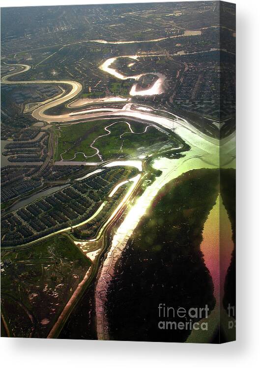 Estuary Canvas Print featuring the photograph Sloughs and Wetlands overSan Francisco bay area, California by Wernher Krutein