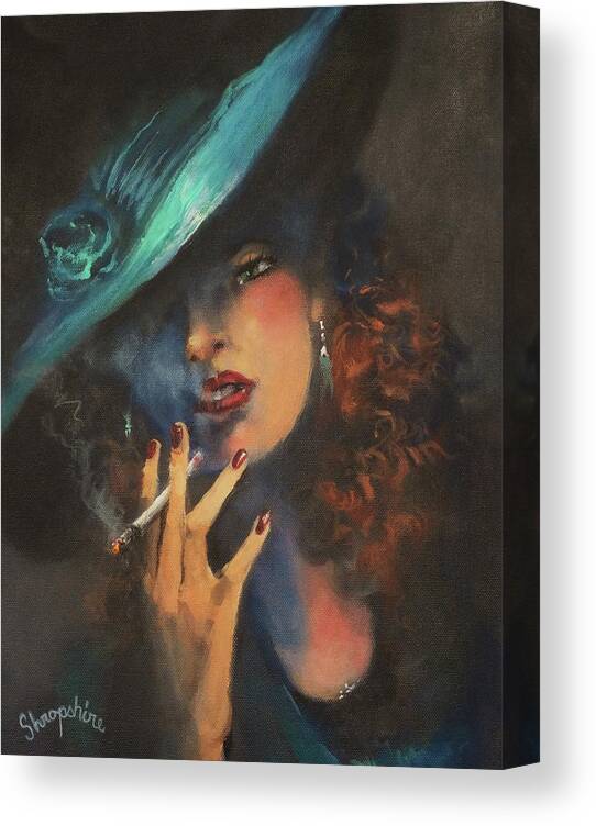 Woman Smoking Cigarette Canvas Print featuring the painting Smoke Gets In Your Eyes by Tom Shropshire