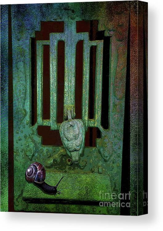 Snail Mail Mailbox Deliveries Letters News Communication Deco Send Green Rust Rusted Vintage Old Mail Slot Canvas Print featuring the mixed media Snail Mail by Tammera Malicki-Wong