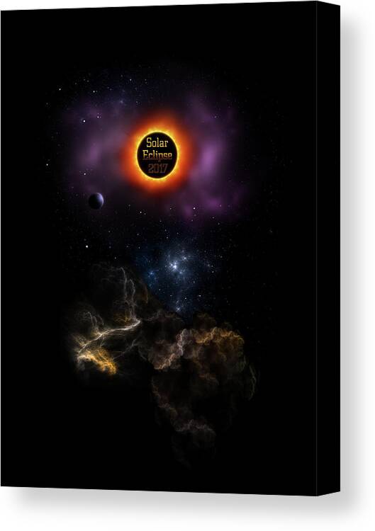 Solar Eclipse Canvas Print featuring the digital art Solar Eclipse 2017 Nebula Bloom by Rolando Burbon