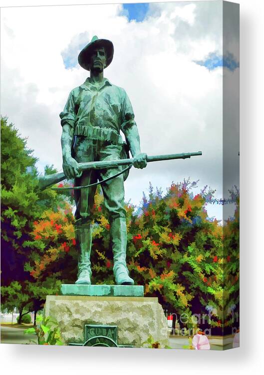 Soldier Statue From The Spanish American War Canvas Print featuring the painting  Soldier Statue from the Spanish American War 2 by Jeelan Clark