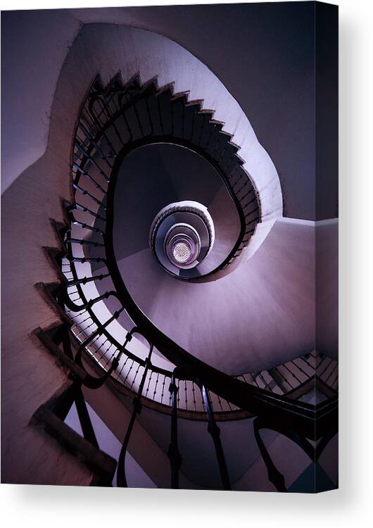 Staircase Canvas Print featuring the photograph Spiral staircase in purple and grey by Jaroslaw Blaminsky