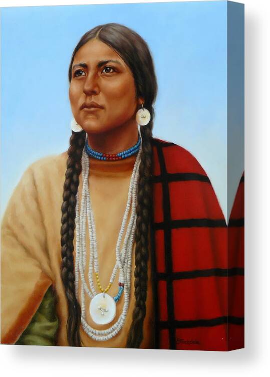 Portrait Canvas Print featuring the painting Spirit And Dignity-Native American Woman by Margaret Stockdale