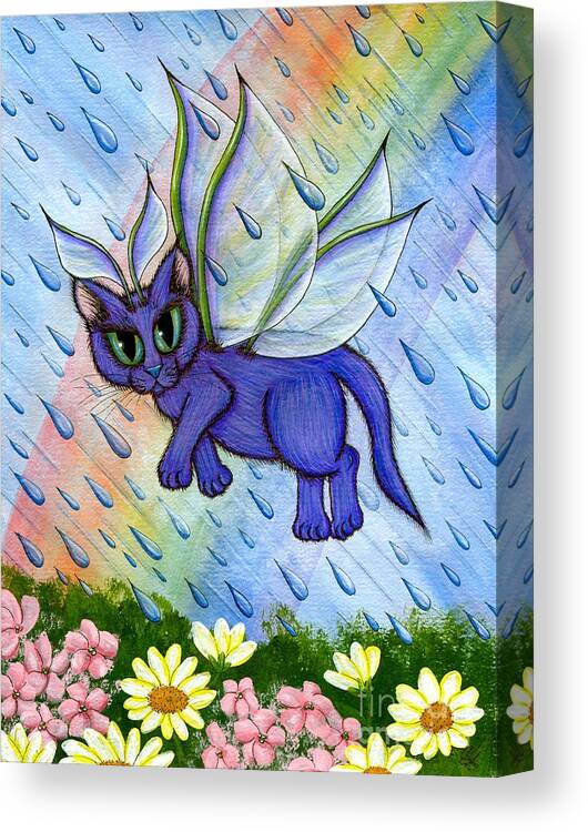 Spring Canvas Print featuring the painting Spring Showers Fairy Cat by Carrie Hawks