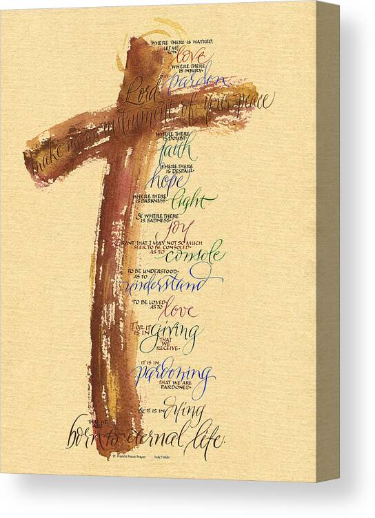 Bible Canvas Print featuring the painting St Francis Peace Prayer by Judy Dodds