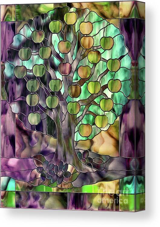 Stained Glass Canvas Print featuring the painting Stained Glass Apple Tree by Mindy Sommers