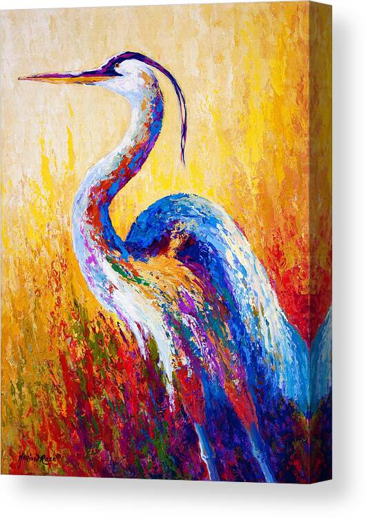 Heron Canvas Print featuring the painting Steady Gaze - Great Blue Heron by Marion Rose