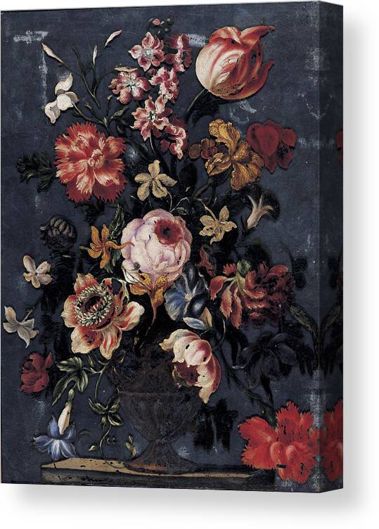 Mario Nuzzi Canvas Print featuring the painting Still Life of Flowers in an Urn by Mario Nuzzi