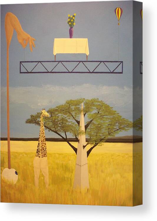Surreal Canvas Print featuring the painting Still life... sunflowers over African savannah by Rudy Pavlina