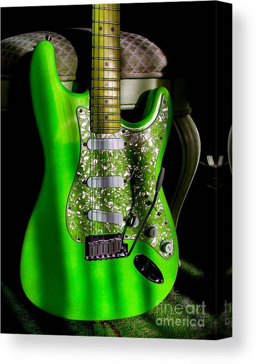 Fender Stratocaster Canvas Print featuring the photograph Stratocaster Plus in Green by Guitarwacky Fine Art