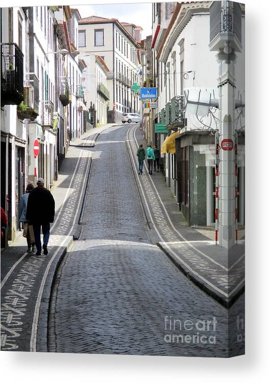 Street Scene Ponta Delgada Canvas Print featuring the photograph Street Scene Ponta Delgada by Randall Weidner