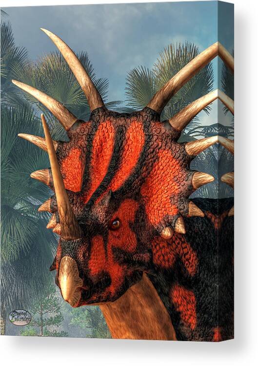 Styracosaurus Canvas Print featuring the digital art Styracosaurus Head by Daniel Eskridge
