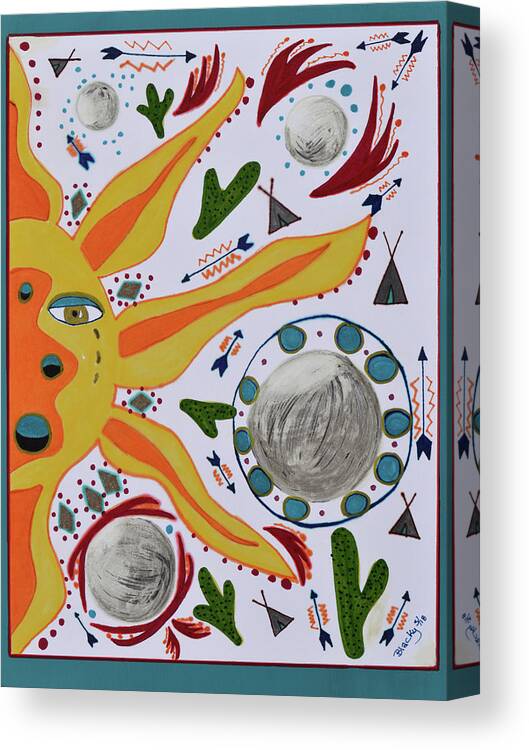 Southwest Art Canvas Print featuring the mixed media Sun And Moons by Donna Blackhall