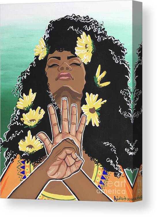 Dashiki Canvas Print featuring the painting Sunflowers and Dashiki by Alisha Lewis