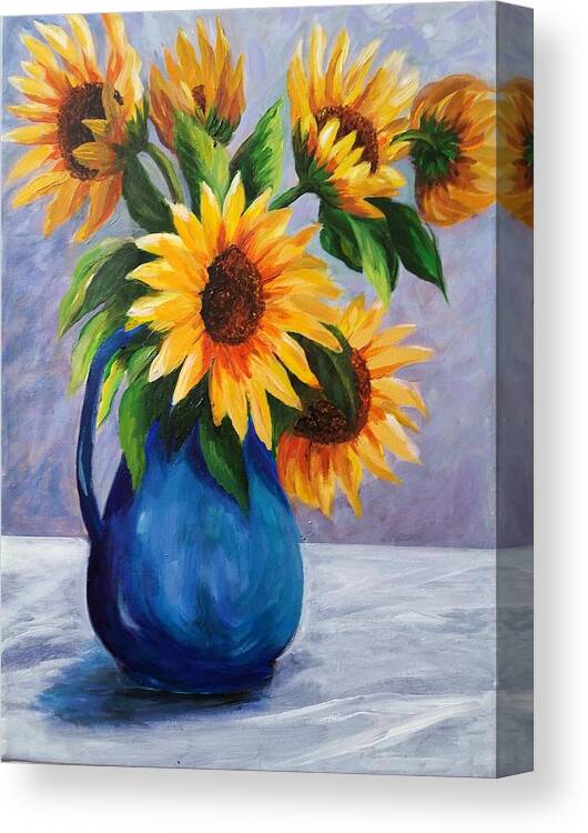 Sunflowers Canvas Print featuring the painting Sunflowers in Bloom by Rosie Sherman