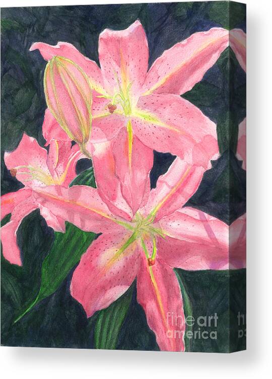 Floral Canvas Print featuring the painting Sunlit Lilies by Lynn Quinn
