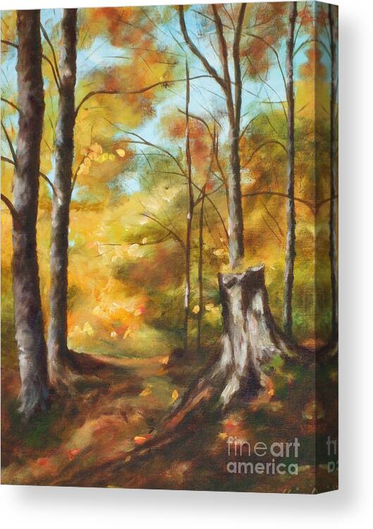 Painting Canvas Print featuring the painting Sunlit Tree Trunk by Claire Gagnon