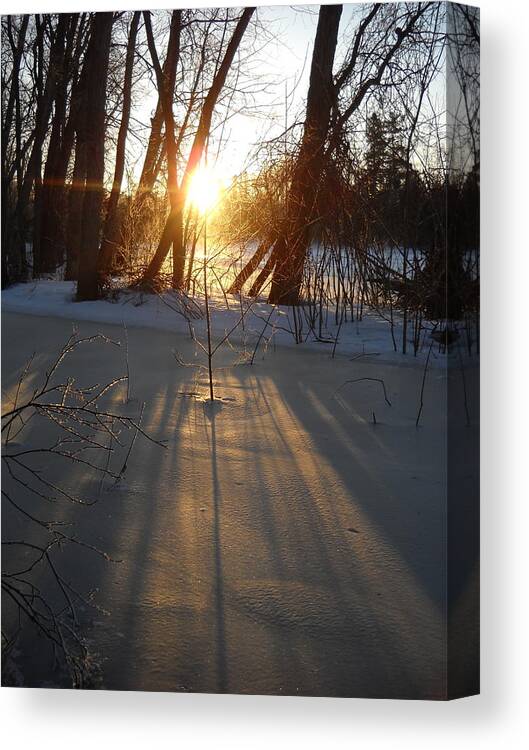 Sunrise Canvas Print featuring the photograph Sunrise Shadows on Ice by Kent Lorentzen
