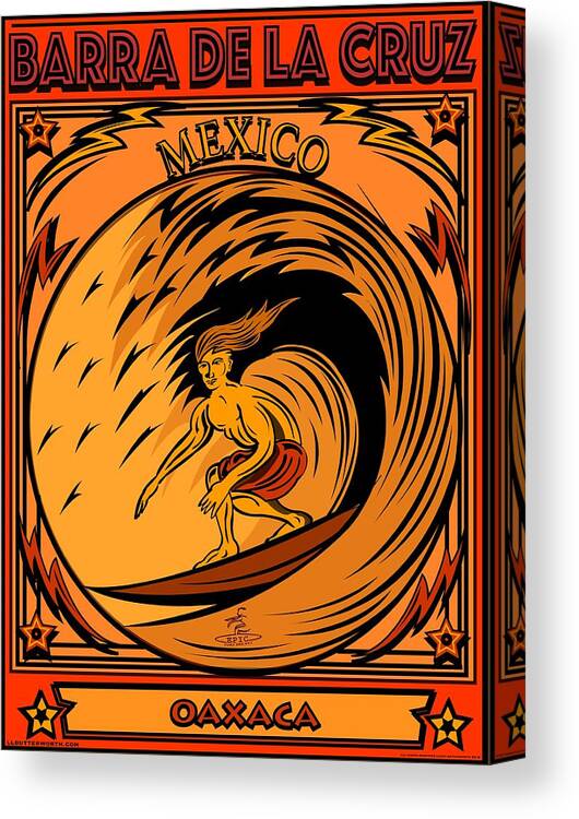 Surfing Canvas Print featuring the digital art Surfing Barra De La Cruz Mexico by Larry Butterworth