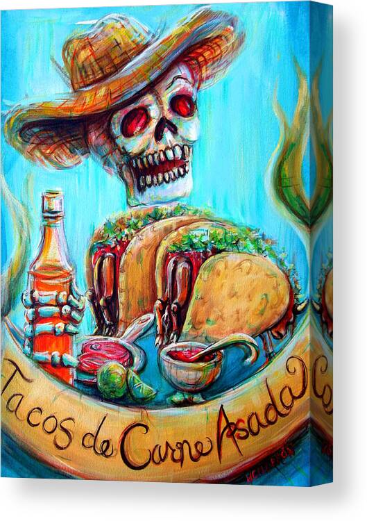 Day Of The Dead Canvas Print featuring the painting Tacos de Carne Asada by Heather Calderon