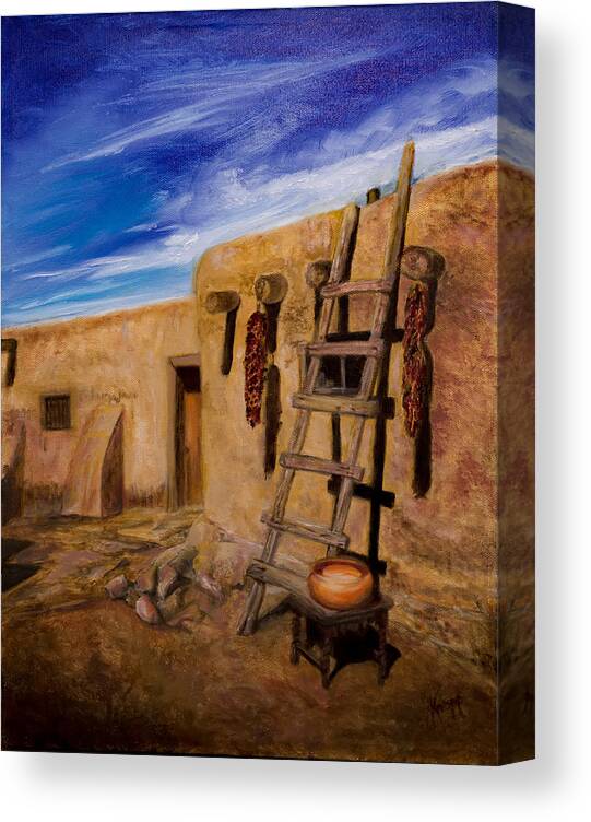 Adobe Living Canvas Print featuring the painting Taos,Adobe Living by Kathy Knopp