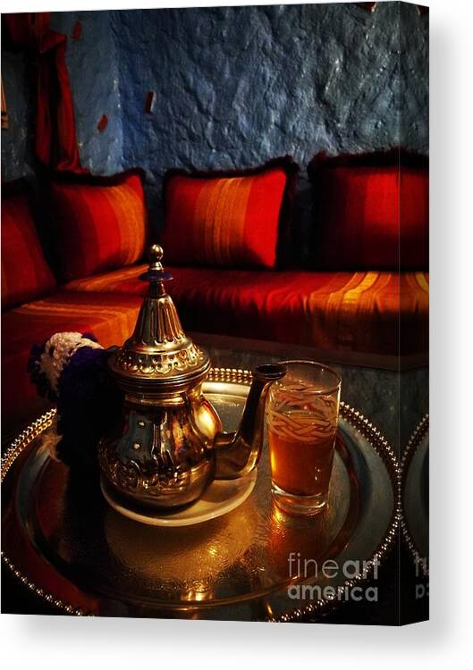 Traditional Morroccan Mint Tea Canvas Print featuring the photograph Tea time by Jarek Filipowicz