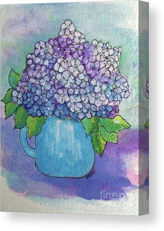 Hydrangea Canvas Print featuring the painting Teapot Hydranger by Rosemary Aubut