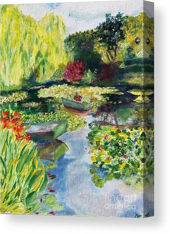 Giverney Canvas Print featuring the painting Tending the Pond by Kate Conaboy