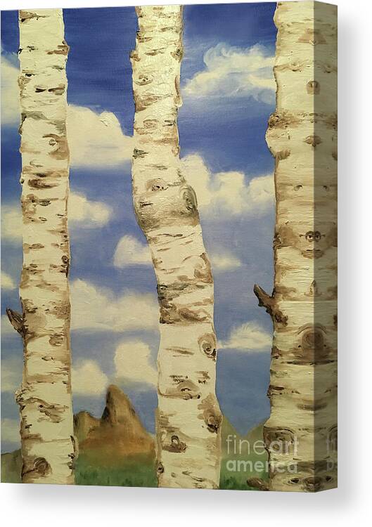 Aspens Canvas Print featuring the painting Teton View thru Aspens by Shelley Myers