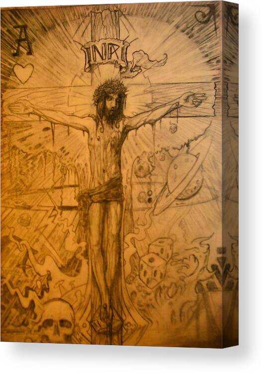 Jesus Canvas Print featuring the drawing The Ace of Hearts by Will Le Beouf