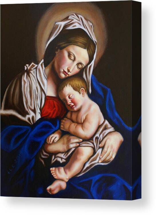 Blessed Mother Canvas Print featuring the painting The Blessed Mother and the Infant Jesus by Theresa Cangelosi