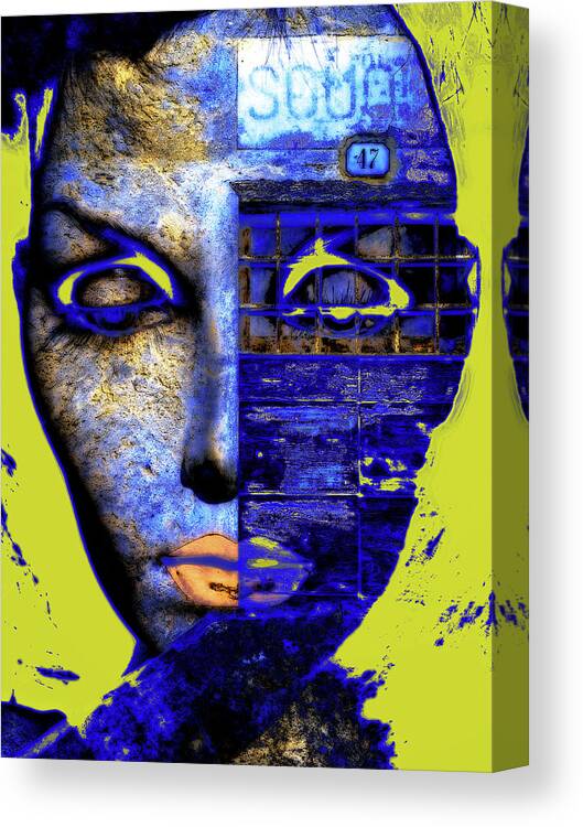 Woman Canvas Print featuring the digital art The blue side by Gabi Hampe