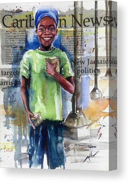 Boy Canvas Print featuring the painting The boy who sells peanuts by Katerina Kovatcheva