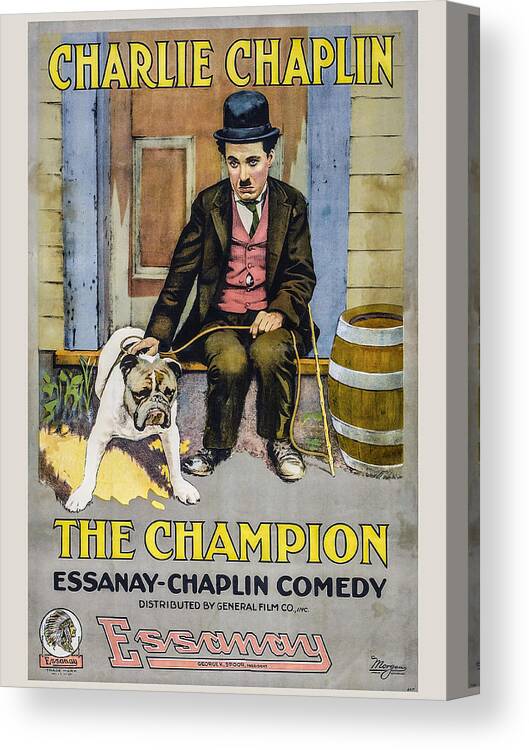 1915 Canvas Print featuring the painting The Champion Chaplin Comedy by Vincent Monozlay