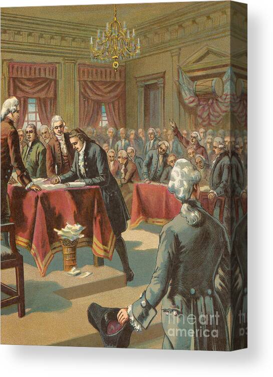 Declaration Canvas Print featuring the painting The Declaration of Independence by American School