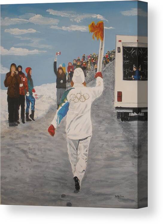 Olympics 2010 Canvas Print featuring the painting the Flame by Betty-Anne McDonald