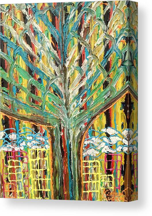 Freetown Sierra Leone Canvas Print featuring the painting The Freetown Cotton Tree - Abstract Impression by Mudiama Kammoh
