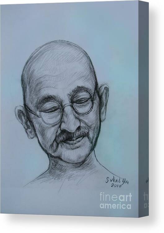 Head Canvas Print featuring the drawing The Gandhi Head by Sukalya Chearanantana