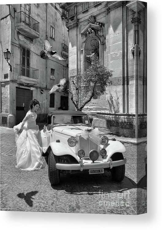 Taranto Canvas Print featuring the photograph The Runway Bride.Taranto. Italy.BW by Jennie Breeze