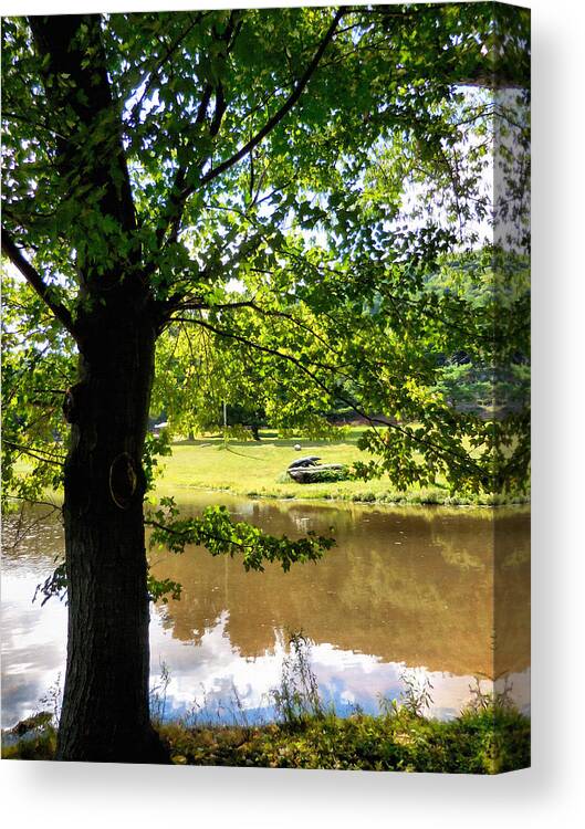 The Lake In The Park Canvas Print featuring the painting The lake in the park by Jeelan Clark