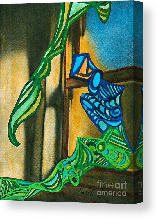 Mermaid Canvas Print featuring the mixed media The Mermaid on the Window Sill by Sarah Loft