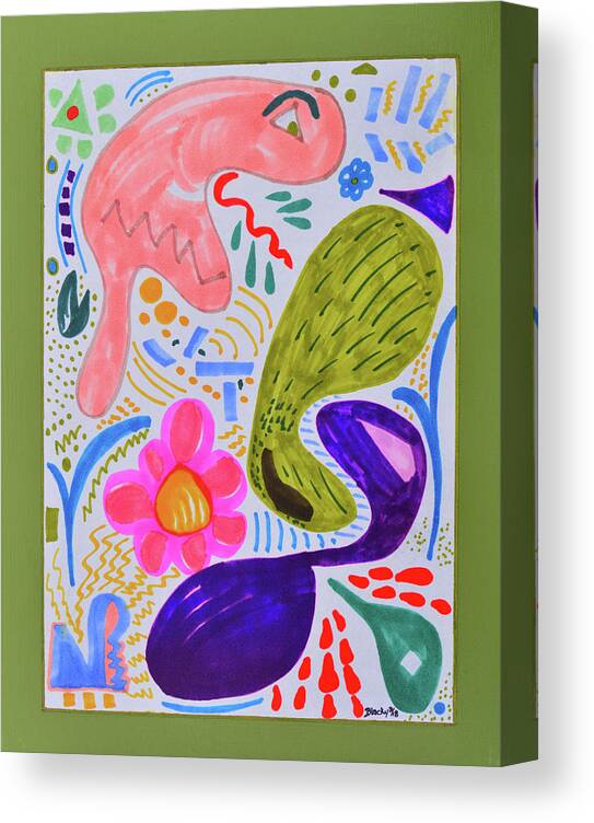 Playful Abstract Canvas Print featuring the painting The Misunderstood Pickle by Donna Blackhall