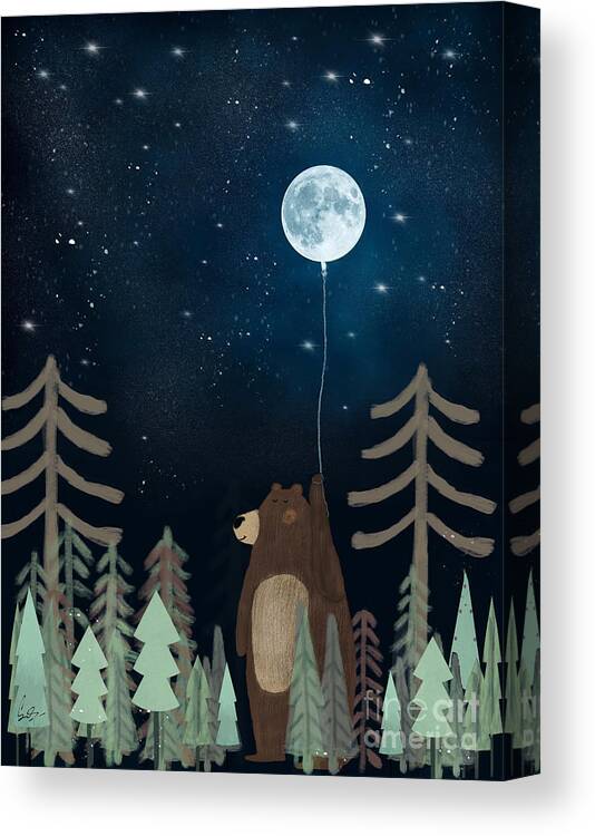 Bears Canvas Print featuring the painting The Moon Balloon by Bri Buckley