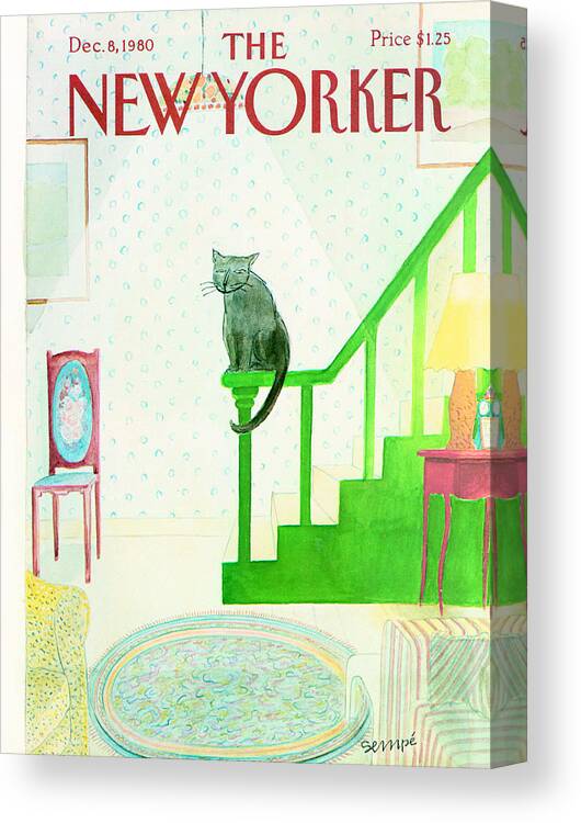 Cat Canvas Print featuring the photograph The New Yorker Cover - December 8th, 1980 by Jean-Jacques Sempe