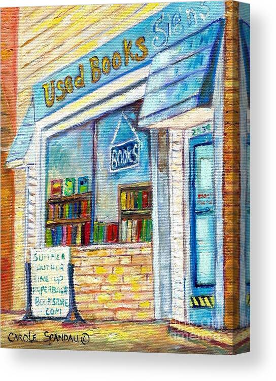 Book Store Canvas Print featuring the painting The Paperbacks Plus Book Store St Paul Minnesota by Carole Spandau